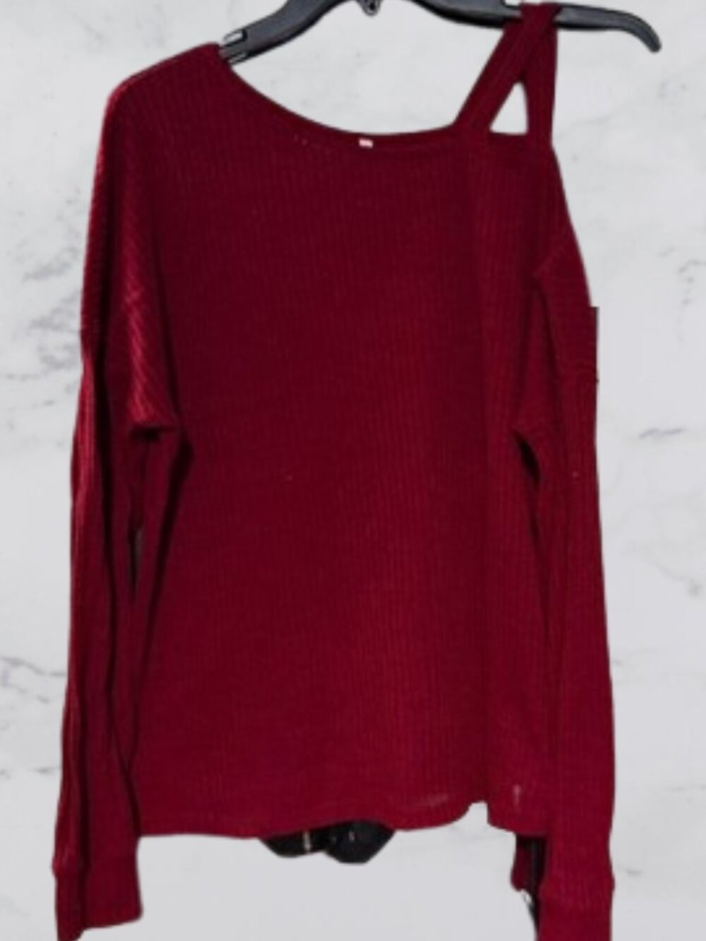 Asymmetric One-Shoulder Ribbed Sweater - Deep Red Size L
